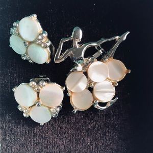 Vintage Mother of Pearl Ballet Brooch & Earrings